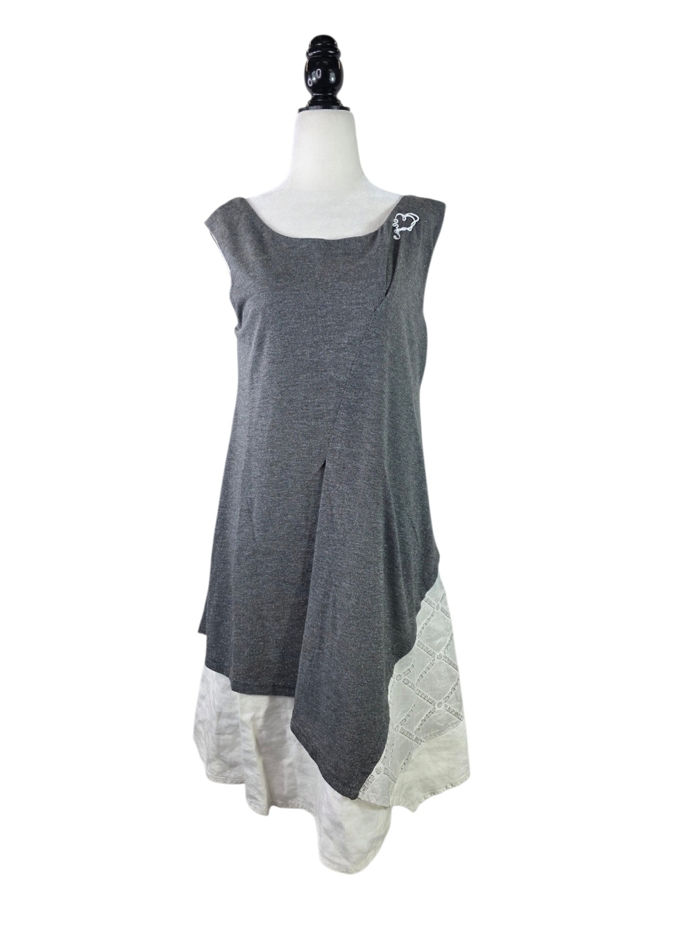 Elisa Cavaletti Sleeveless Asymmetrical Linen and knitSilver Layered Midi Dress